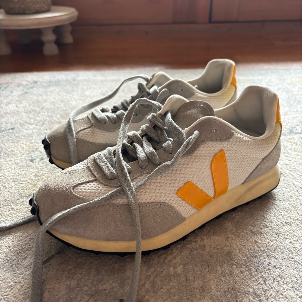 Veja Gray and Yellow Mesh Runner Sneakers